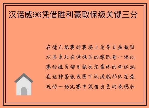 汉诺威96凭借胜利豪取保级关键三分